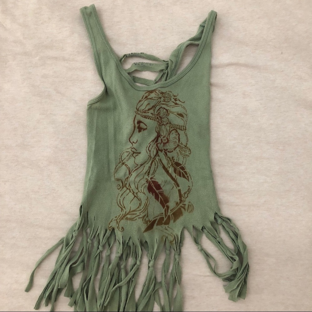Green fringe hippie top